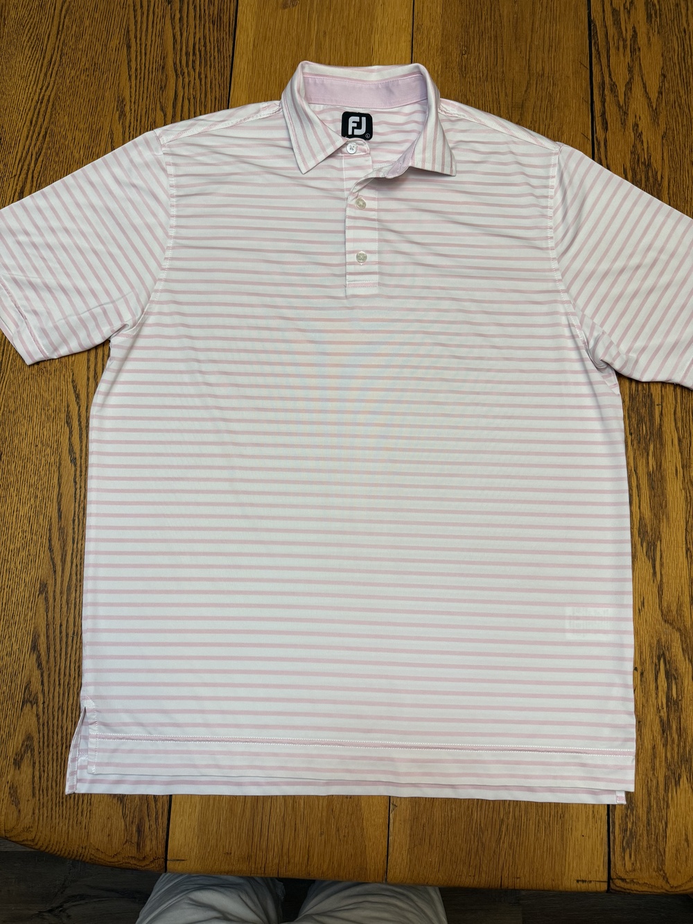 FootJoy Polo Shirt Mens Large Pink White Striped Golf Performance Lightweight